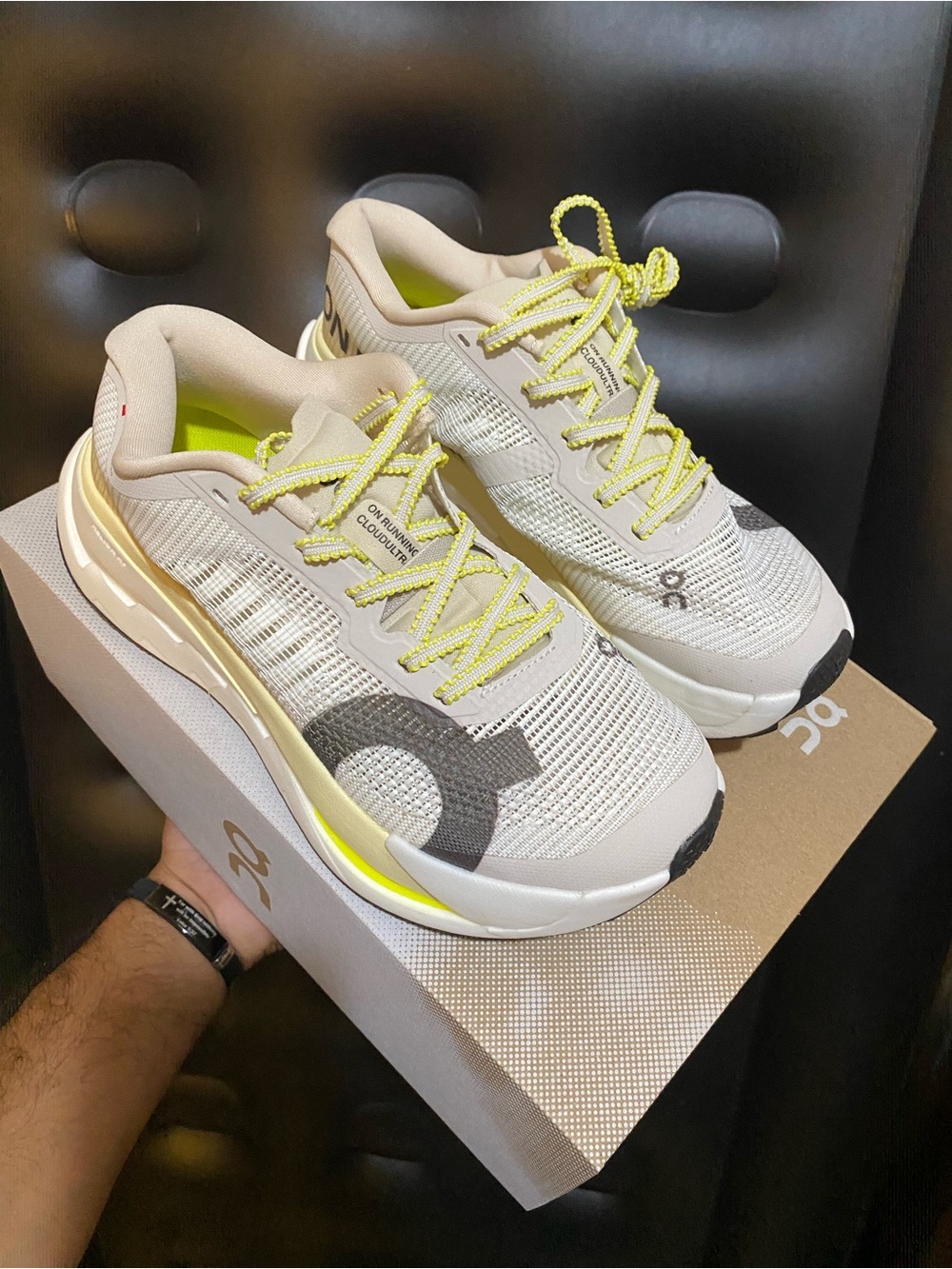 On Running CloudUltra Pro Women's Sneakers in Beige with Neon Yellow